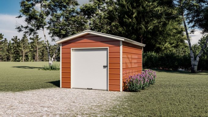 A frame steel shed with roll up door