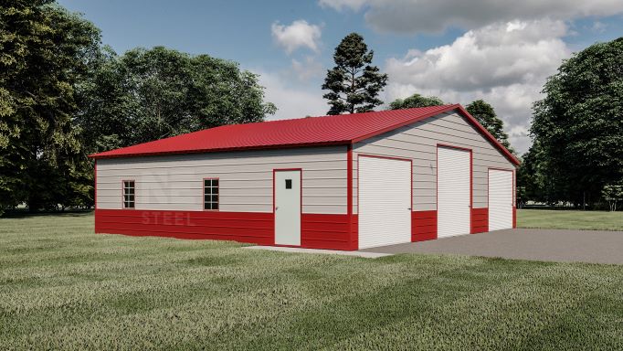 Red and gray continuous roof steel agricultural building