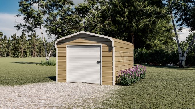 Regular roof tan steel shed with roll up door