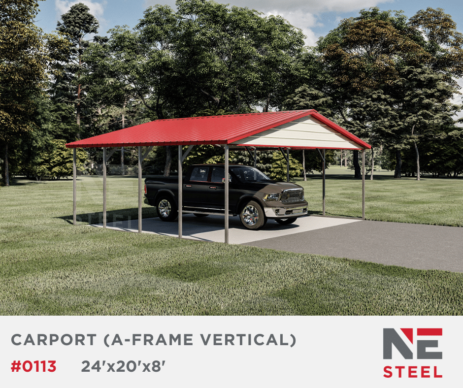 24'x20'x8' Steel Carport A-Frame Vertical Roof #0113